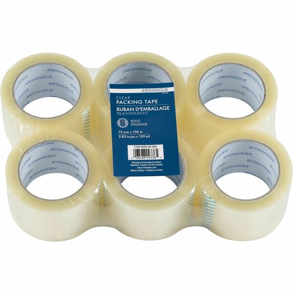 Merangue Clear Packaging Tape - 109.4 yd (100 m) Length x 2.83" (72 mm) Width - Clear - For Packaging - 6 / Pack