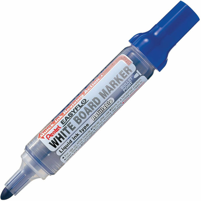 Pentel Easyflo White Board Marker, Bullet Point, (6.0mm) Blue Ink - Dry Erase Marker, Long Lasting 800m Writing Distance, Markers for Whiteboards, Free of Harmful Chemicals
