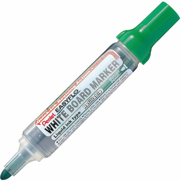 Pentel Easyflo White Board Marker, Bullet Point, (6.0mm) Green Ink - Refillable - Green Ink - Liquid - Classroom