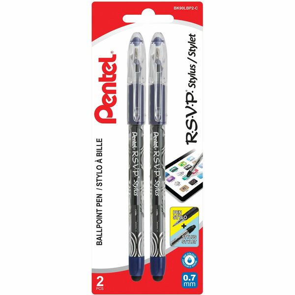 Pentel R.S.V.P. Stylus Ballpoint Pen, (0.7mm), Blue Ink, 2PC Pack - Stylus Ballpoint Pen, Everyday Writing, Touch Screen Back Nib, Long Lasting 1,400m Writing Distance