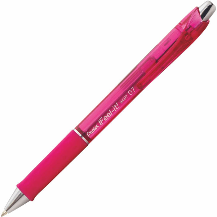 Pentel Feel-It! Retractable Ballpoint Pen, (0.7mm), Pink Ink - Low Viscosity, Retractable Ballpoint Pen, Everyday Writing, Office Supplies, School Supplies, Metal Tip
