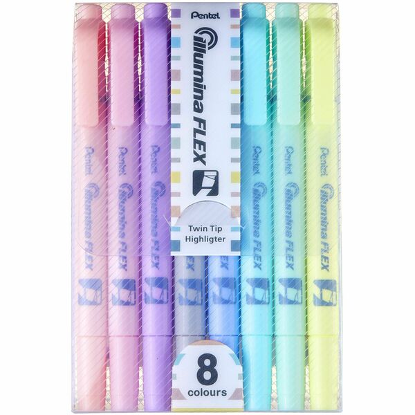 Pentel Highlighter - Bullet, Chisel Marker Point - Refillable - Assorted Pastel Ink - Liquid - Office, School - 8 / Pack