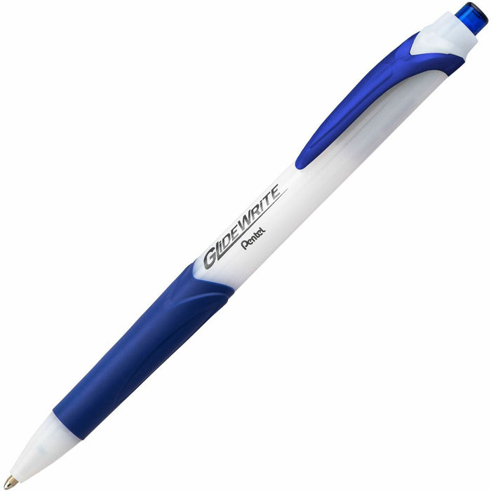 Pentel GlideWrite Ballpoint Pen with TechnIFlo Ink, (1.0mm) Bold Point, Blue Ink - Retractable - Blue Ink - Metal Tip - Office, School, Writing