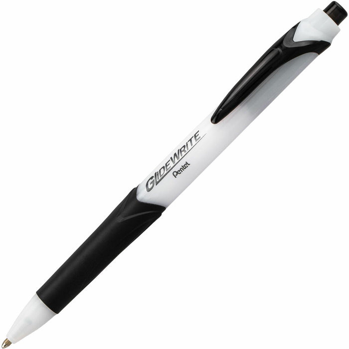 Pentel GlideWrite Ballpoint Pen with TechnIFlo Ink, (1.0mm) Bold Point, Black Ink - Retractable - Black Ink - Metal Tip - Office, School, Writing