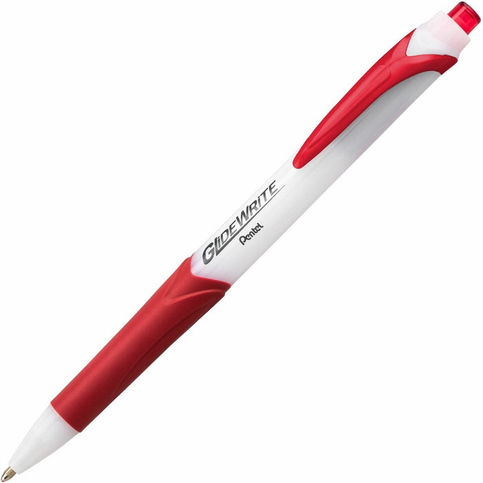 Pentel GlideWrite Ballpoint Pen with TechnIFlo Ink, (1.0mm) Bold Point, Red Ink - Retractable - Red Ink - Metal Tip - Office, School, Writing