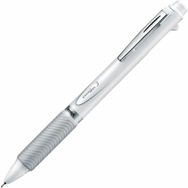 Pentel EnerGel 3 Multi-Function, 3-Ink Gel Pen, (0.5mm), Black/Red/Blue Ink, White Barrel - 3 in 1 Multifunctional Retractable Liquid Gel Rollerball Pen, Everyday Writing, Office Supplies, School Supplies