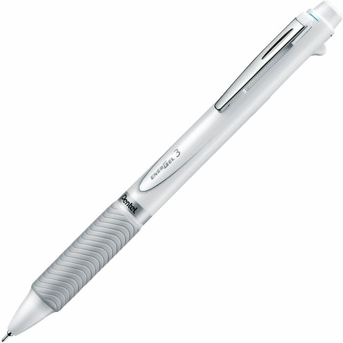 Pentel EnerGel 3 Multi-Function, 3-Ink Gel Pen, (0.5mm), Black/Red/Blue Ink, White Barrel - 3 in 1 Multifunctional Retractable Liquid Gel Rollerball Pen, Everyday Writing, Office Supplies, School Supplies