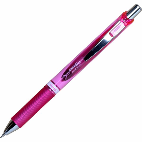 Pentel EnerGel Retractable Gel Roller, (0.7mm) Metal Tip, Pink Ribbon Barrel, Black Ink - Retractable Liquid Gel Rollerball Pen, Everyday Writing, Office Supplies, School Supplies