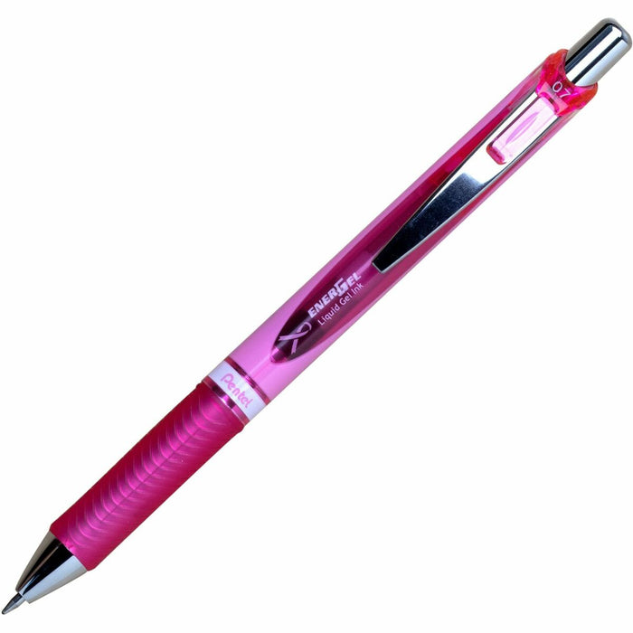Pentel EnerGel Retractable Gel Roller, (0.7mm) Metal Tip, Pink Ribbon Barrel, Black Ink - Retractable Liquid Gel Rollerball Pen, Everyday Writing, Office Supplies, School Supplies