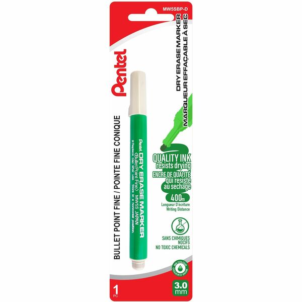 Pentel Dry Erase Marker (3.0mm) 1PC Pack, Green Ink - WhiteBoard Dry Erase Marker, Markers for Whiteboards, Free of Harmful Chemicals