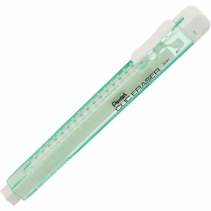Pentel CLIC ERASER, Rectangular Retractable Eraser, Green Transparent Barrel - Rectangular Retractable Eraser, Slide Advance