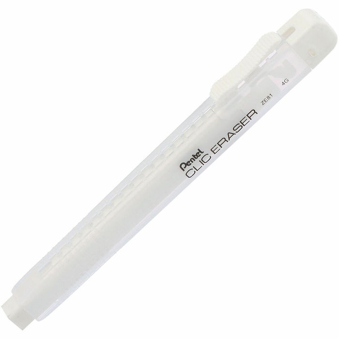 Pentel CLIC ERASER, Rectangular Retractable Eraser, White Transparent Barrel - Rectangular Retractable Eraser, Slide Advance