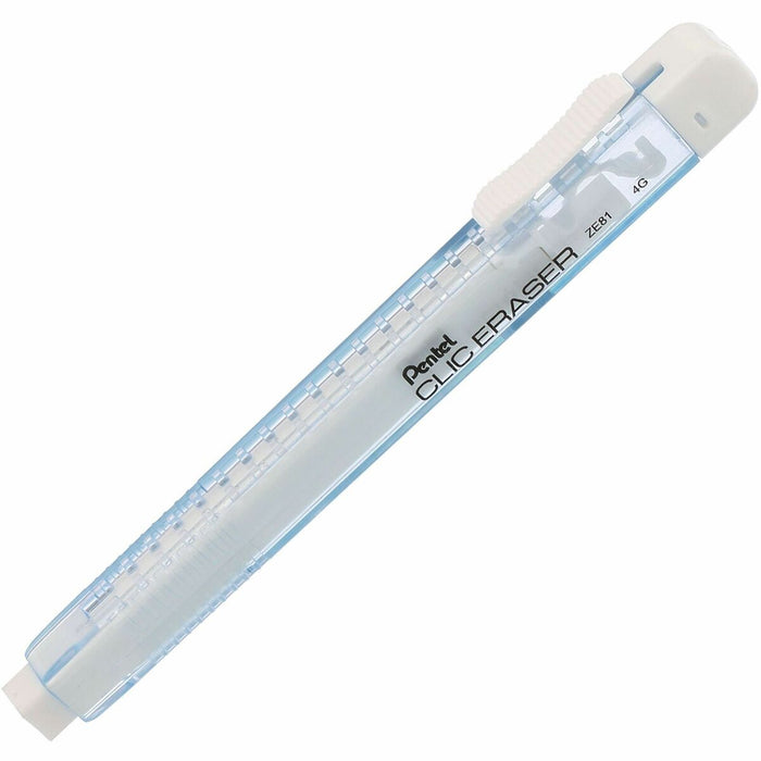 Pentel CLIC ERASER, Rectangular Retractable Eraser, Blue Transparent Barrel - Rectangular Retractable Eraser, Slide Advance