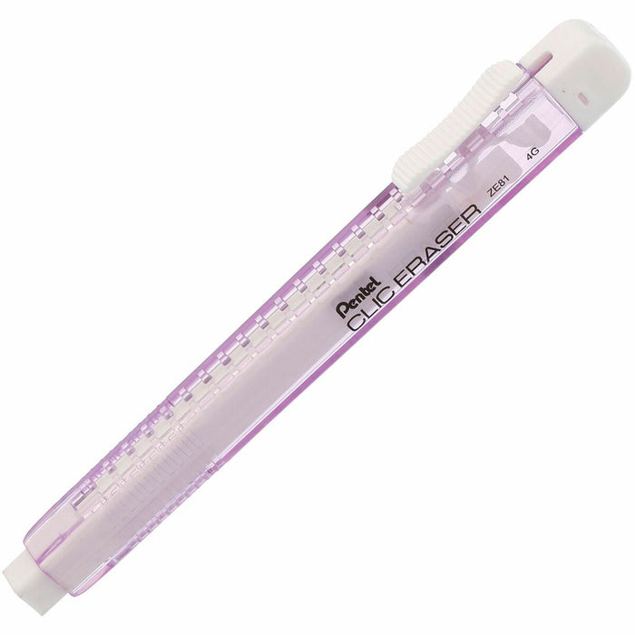 Pentel CLIC ERASER, Rectangular Retractable Eraser, Violet Transparent Barrel - Rectangular Retractable Eraser, Slide Advance