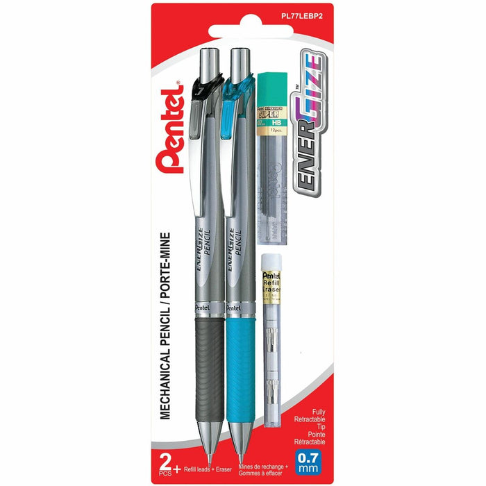 Pentel EnerGize Retractable Mechanical Pencil (0.7mm) 2PC Pack with 0.7mm Refill Lead and Refill Eraser - Retractable Mechanical Pencil, Companion Pencil for the EnerGel BL77 Pens