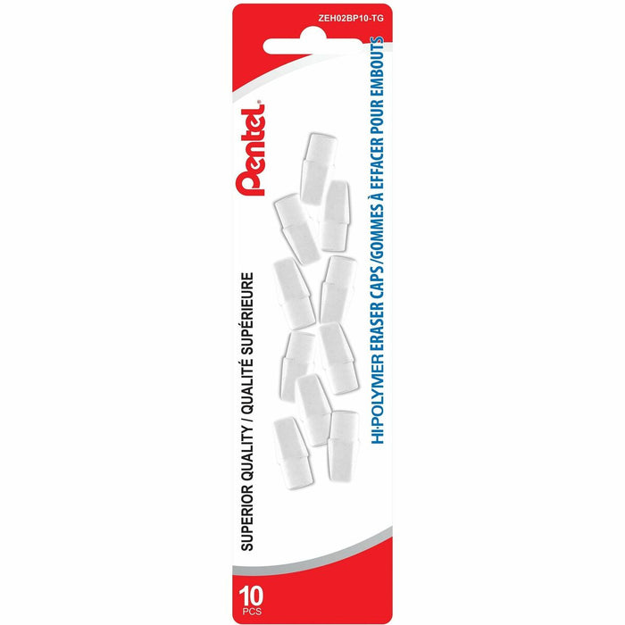 Pentel Hi-Polymer Eraser Cap, 10PC Pack - White Rubber Eraser Cap for Woodcase Pencil Ends