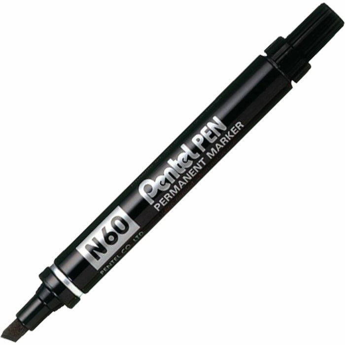 Pentel Pen Permanent Marker, Chisel Tip, Black Ink - Permanent Marker, Permanent Waterproof Ink, Bonded Fibre Point, Resists Extreme Temperatures