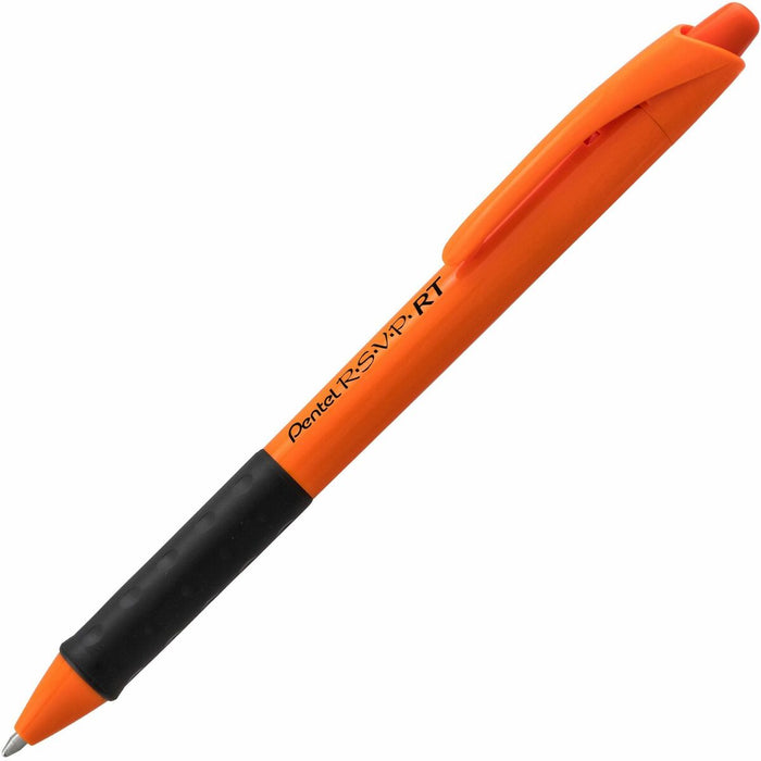 Pentel R.S.V.P. Safety Colour Orange Barrel Ballpoint Pen Retractable, Black Ink - Retractable Ballpoint Pen, Construction, Warehouse, Marking, Long Lasting 1,400m Writing Distance