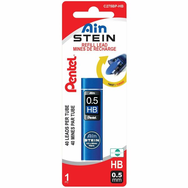 Pentel Ain Stein Lead Refill (0.5mm), HB, 40 Leads per Tube, 1PC Pack - Refill Lead for Mechanical Pencils, HB Grade, Standard Lead for Everyday Use, 40 Leads per Tube - 40 / Pack