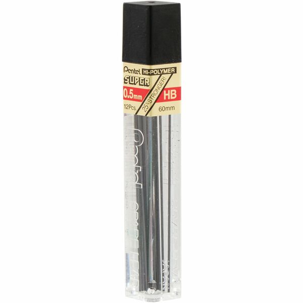 Pentel Hi-Polymer Super Lead Refill (0.5mm), HB, 12 Leads per Tube - Lead Refills for Mechanical Pencils, 12 Leads Per Tube, HB Grade, Standard Lead for Everyday Use - 12 / Box