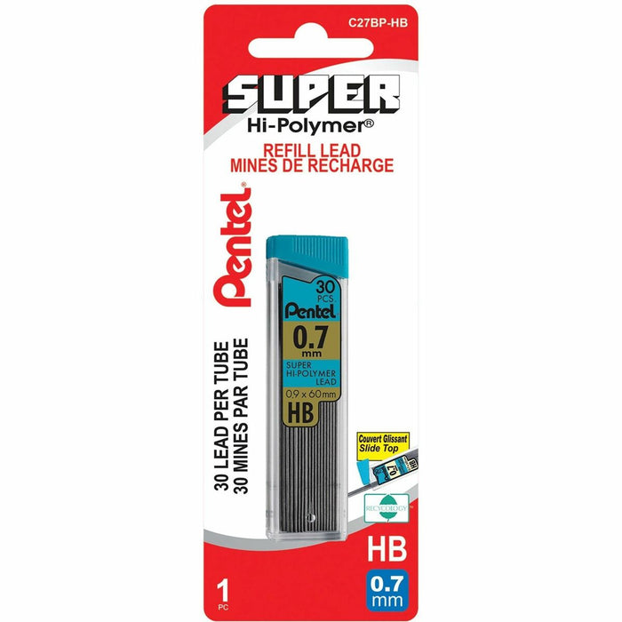 Pentel Hi-Polymer Super Lead Refill (0.7mm), HB, 30 Leads per Tube, 1PC Pack - Lead Refills for Mechanical Pencils, 30 Leads Per Tube, HB Grade, Standard Lead for Everyday Use