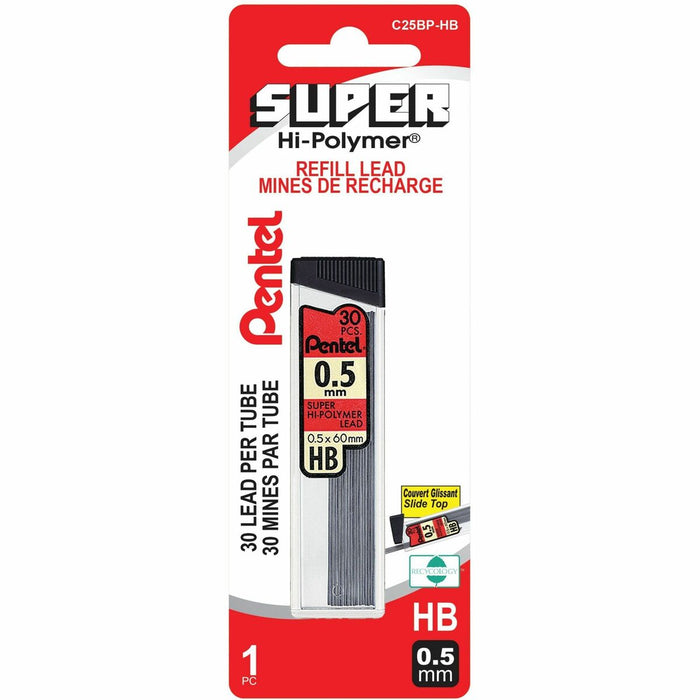 Pentel Super Hi-Polymer Lead Refill, 30 Leads Per Tube, HB, 0.5mm, 1PC Pack - Hi-Polymer Lead Refills for Mechanical Pencils, 30 Leads Per Tube, HB Grade, Standard Lead for Everyday Use