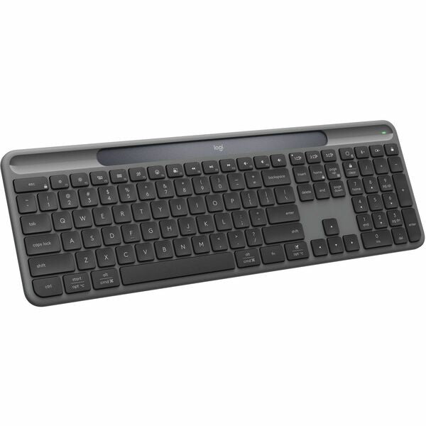 Logitech Signature Slim Solar+ Keyboard - Wireless Connectivity - Bluetooth - Full-size - 32.81 ft (10000 mm) - USB Type A, USB Type C Interface - Action Center, On/Off Switch, Easy-Switch, AI Launch Hot Key(s) - Windows 10, Windows 11, Mac OS X 12.0 Mont