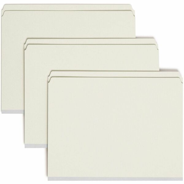 Smead Straight Tab Cut Letter Recycled Fastener Folder - 8 1/2" (215.90 mm) x 11" (279.40 mm) - 2" (50.80 mm) Expansion - 2 x 2S Fastener - 2" (50.80 mm) Fastener Capacity - 25 pt. (8.80 mm) - Pressboard - Gray/Green - Tear Resistant - 100% Recycled - 1 E
