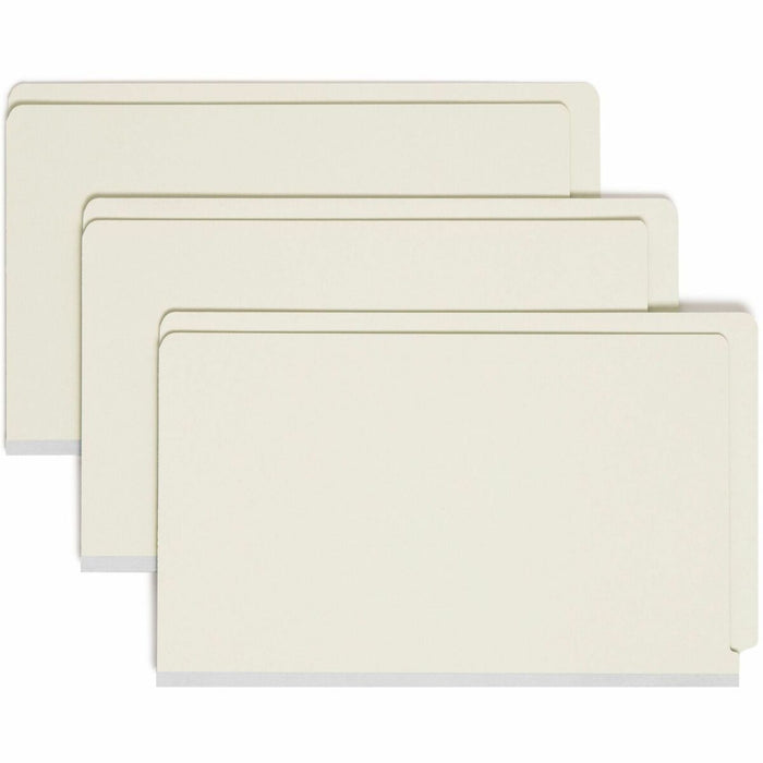 Smead Legal Recycled Fastener Folder - 8 1/2" (215.90 mm) x 14" (355.60 mm) - 2" (50.80 mm) Expansion - 2 x 2S Fastener - 2" (50.80 mm) Fastener Capacity - End Tab Location - 25 pt. (8.80 mm) - Pressboard - Gray, Green - Heavy Duty, Rounded Corner, Tear R