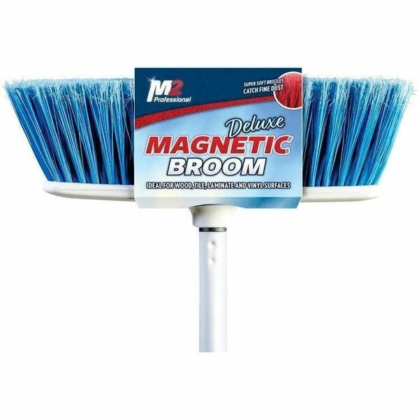 M2 Professional Pluto Large Magnetic Broom - Blue - Synthetic Fiber Bristle - 48" (1219.20 mm) Handle Length - White Metal Handle - Blue - 1 Each