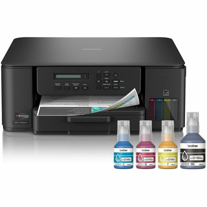 Brother MFC-T580DW Wired & Wireless INKvestment Tank Inkjet Multifunction Printer - Color - Copier/Printer/Scanner - 16 ppm Mono/9 ppm Color Print - Automatic Duplex Print - Up to 2500 Pages Monthly - Flatbed Scanner - 2400 x 1200 dpi Optical Scan - Wirel