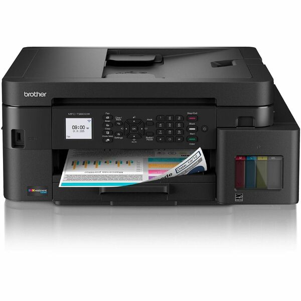 Brother MFC-T980DW Wired & Wireless INKvestment Tank Inkjet Multifunction Printer - Color - Copier/Fax/Printer/Scanner - 17 ppm Mono/16.5 ppm Color Print - Automatic Duplex Print - Up to 2500 Pages Monthly - Flatbed, ADF Scanner - 1200 x 2400 dpi Optical