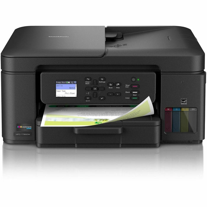 Brother MFC-T780DW Wired & Wireless INKvestment Tank Inkjet Multifunction Printer - Color - Copier/Printer/Scanner - 16 ppm Mono/15.5 ppm Color Print - Automatic Duplex Print - Up to 2500 Pages Monthly - Flatbed, ADF Scanner - 2400 x 1200 dpi Optical Scan