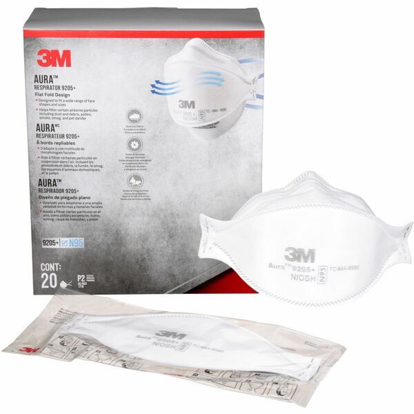 3M Aura Safety Respirator - One Size - Nose, Fog, Eye Protection - White - Disposable - 20 / Pack