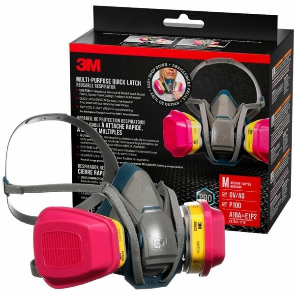 3M Cool Flow Safety Respirator - Recommended for: Workplace - Medium - Vapor, Gases, Solid/Liquid Aerosol, Oil, Paint, Stain, Bleach, Chemical Protection - Silicone, Polypropylene - Breathable, Exhalation Valve, Heavy Duty, Adjustable Strap, Adjustable He