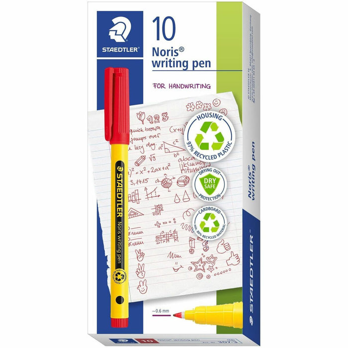 Staedtler Noris Writing Pen 307 - Washable - Red Ink - Water Based - Plastic, Polypropylene Barrel - 10 / Pack