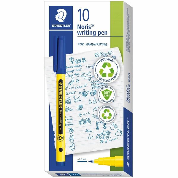 Staedtler Noris Writing Pen 307 - Fine, 0.6 mm (0.02") Pen Point - Washable - Blue Ink - Water Based - Plastic, Polypropylene Barrel - Writing - 10 / Pack