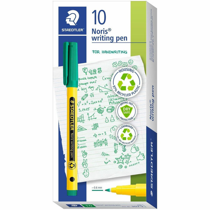 Staedtler Noris Writing Pen 307 - Washable - Green Ink - Water Based - Plastic, Polypropylene Barrel - Writing - 10 / Pack