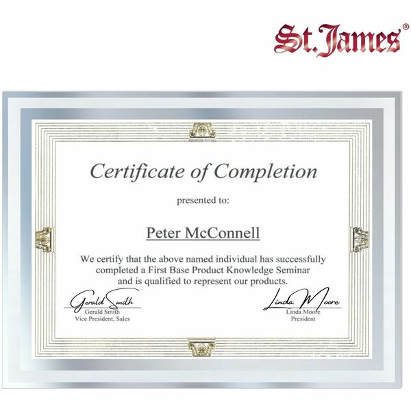 St. James&reg; Glass Frames for 8.5" x 11" Certificates, Diplomas & Documents, Clean Line Border, Silver Foil, Pack of 2 - Fit 8.5" x 11" Letter Size Certificates - 13-3/4" x 10" Frame Size - Glass Frame with Silver Foil - Clean Line Border - Pack of 2