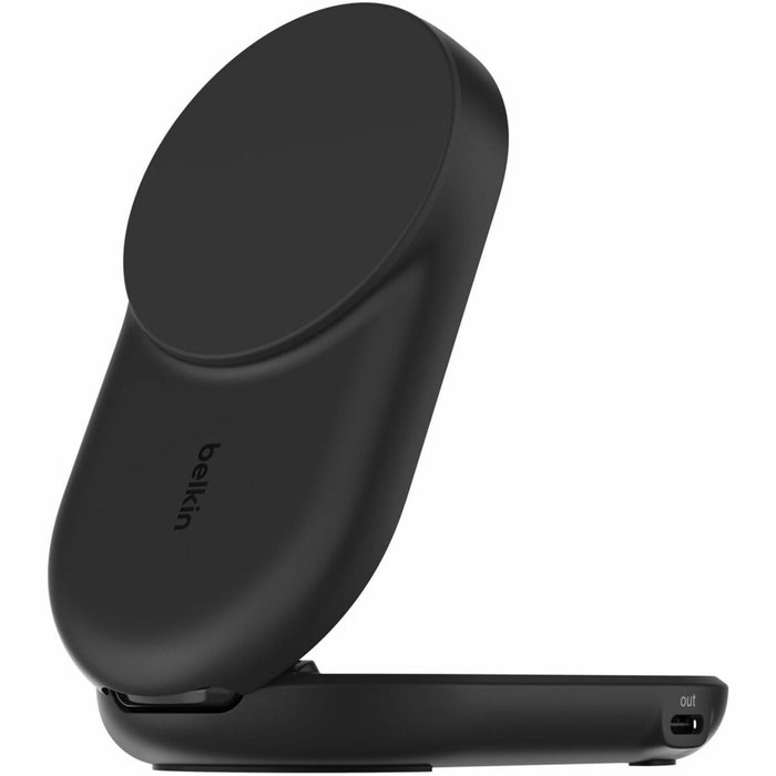 Belkin 25W 2-in-1 Wireless Foldable Magnetic Qi2 Charging Pad for Smartphones & Airpods - USB-C Port - Black - For Qi2-enabled Device, iPhone, AirPod, Smartwatch, Smartphone - Input connectors: USB - Foldable, Magnetic, Qi2 Certified, MagSafe Technology,