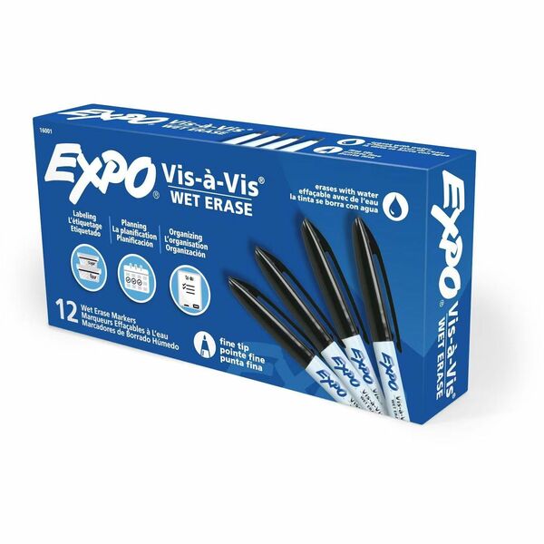 Expo Low Odor Wet Erase Markers, Fine Point - Erasable - Black Ink - Writing, Drawing - 1 Each