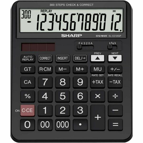 Sharp EL-CC12GP Simple Calculator - Digit Comma Separator, Double Zero, Triple Zero, 3-Key Memory, Dual Power, Large Display - 12 Digits - Battery, Solar Powered - 1 x LR44 - 7.8" (198 mm) Height x 6.2" (158 mm) Width x 1.3" (32 mm) Depth - 1 Each