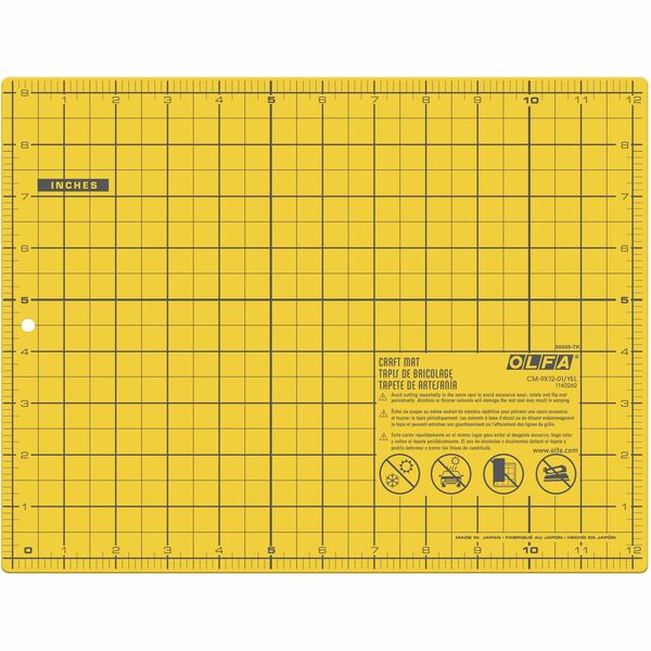 Olfa Double-Sided Self-Healing Cutting Mat - Cutting, Fabric, Paper, Project, Sewing, Craft, General Purpose - 9" (228.60 mm) Length x 12" (304.80 mm) Width x 0.079" (2 mm) Thickness - Yellow - 1 Each