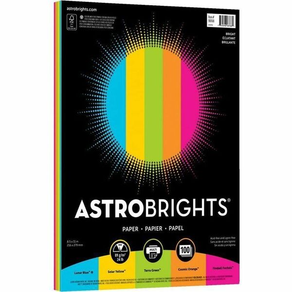 Neenah Astrobrights Printable Multipurpose Card Stock - Letter - 8 1/2" (215.90 mm) x 11" (279.40 mm) - 65 lb (29483.50 g) Basis Weight - Printable - Bright Assorted - 50 Sheets - 50 / Pack