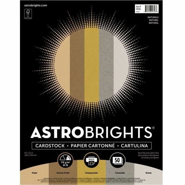 Neenah Astrobrights Printable Multipurpose Card Stock - Letter - 8 1/2" (215.90 mm) x 11" (279.40 mm) - 65 lb (29483.50 g) Basis Weight - Printable - Assorted, Natural - 50 Sheets - 50 / Pack