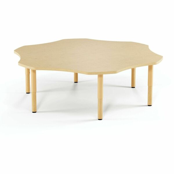 bloom Environ Flower Table - Woodgrain Laminate Flower Top - 6 Legs - Height Adjustable - 1" (25.40 mm) Table Top Thickness x 60" (1524 mm) Table Top Diameter - Daycare, School - Powder Coated - High Density Particleboard (HDP) - Steel Base Material - 1 E