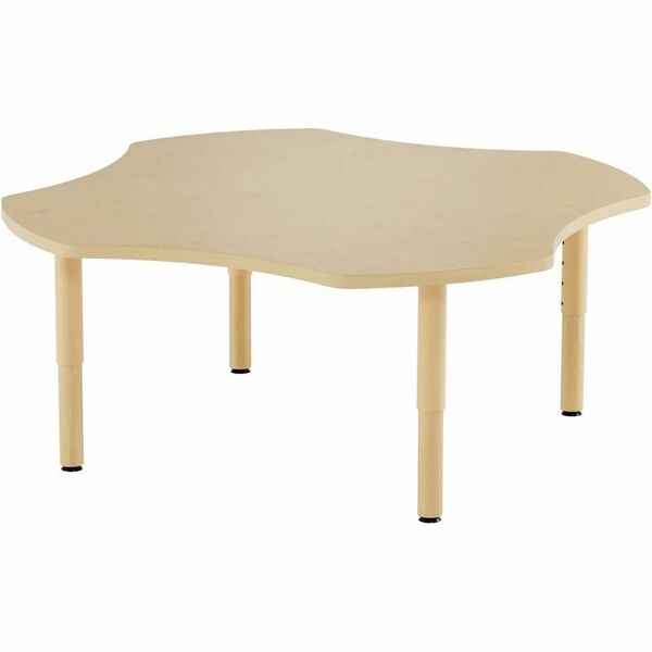 bloom Environ Clover Table - Woodgrain Laminate Top - 4 Legs - Height Adjustable - 1" (25.40 mm) Table Top Thickness x 48" (1219.20 mm) Table Top Diameter - Daycare, School - Powder Coated - High Density Particleboard (HDP) - Steel Base Material - 1 Each
