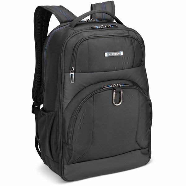 Nextech Carrying Case (Backpack) for 15.6" Notebook - Black - RFID Resistant - 1680D Polyester Body - Shoulder Strap, Handle, Trolley Strap - 1 Each