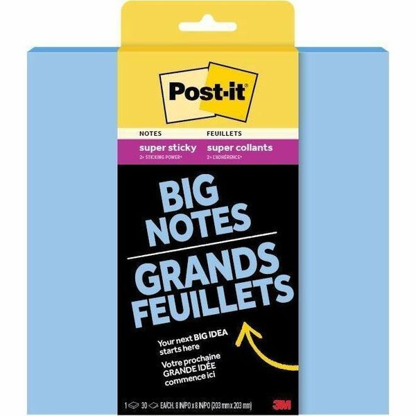 Post-it&reg; Super Sticky Big Note, 8" x 8" - Washed Denim, 30 sheets/pad - 30 x Washed Denim - 30 Sheets per Pad - Washed Denim - 30 / Pack