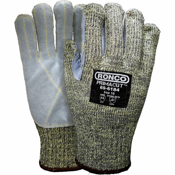 RONCO PrimaCut 7G Gloves - Large - Snag, Abrasion, Cut Protection - Leather Coating - Large Size - Fiber, Stainless Steel - Gray - Durable, Comfortable, Abrasion Resistant, Snag Resistant, Rugged, Reinforced Palm, Puncture Resistant - For Metal Handling,